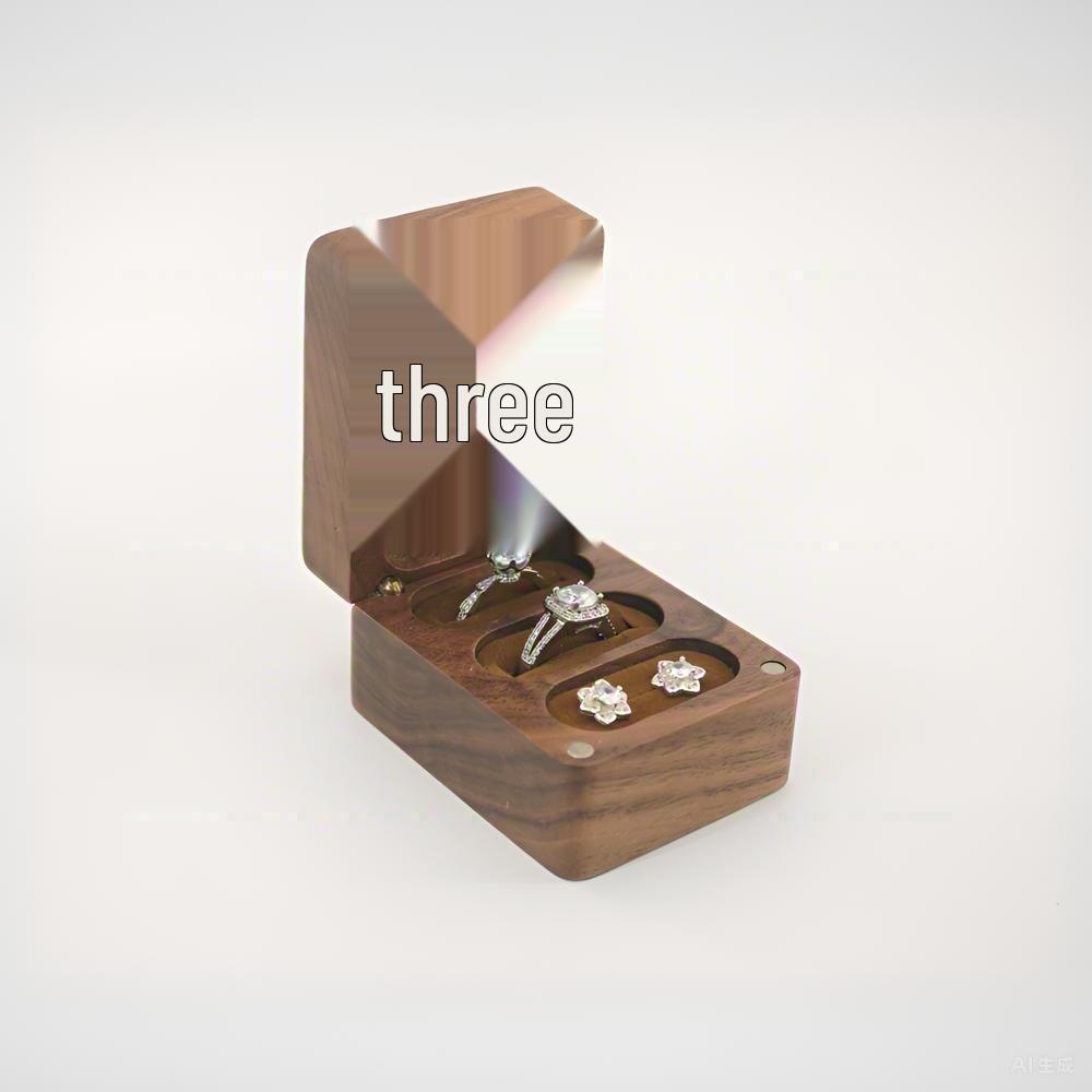 Black Walnut Wood Ring/Earring Storage Box, Three Anti-Oxidation Slots