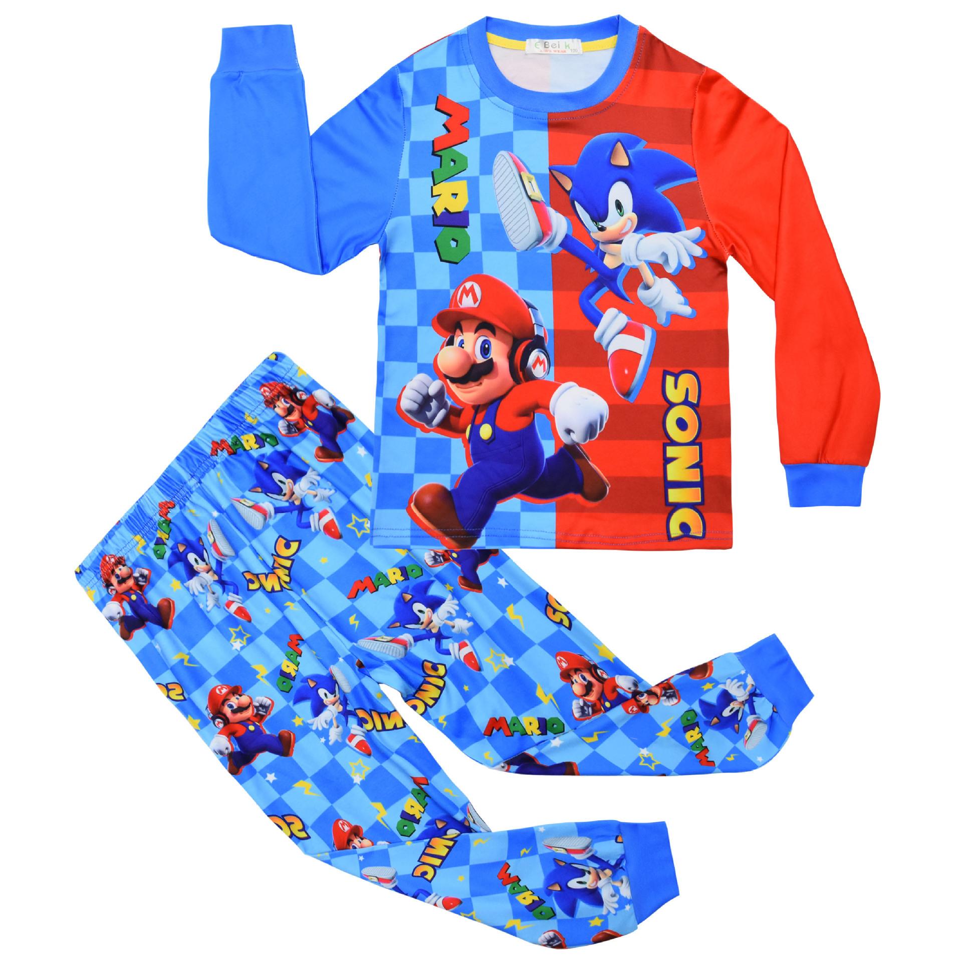 

Set, Animated Cartoon Digital Printing, Middle-Aged And Older Children S Loungewear Long Sleeves + Pants Two-Piece Set 81023 110