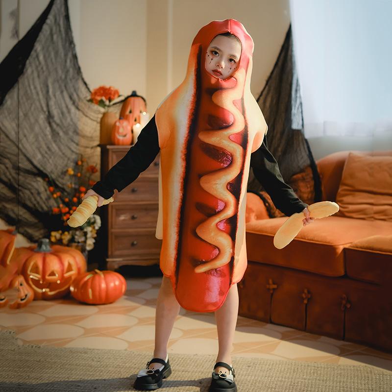 Halloween children funny food hot dog cosplay costume creative party fun stage cartoon show costume