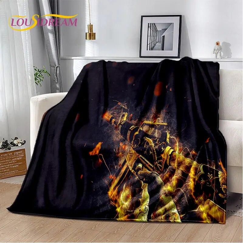 Puška Pistole Nábojová Pistole,CS,AK,USP,M4,AWP Měkká plyšová přikrývka,Vrhací přikrývka flanelová do obývacího pokoje Ložnice Sofa Piknik