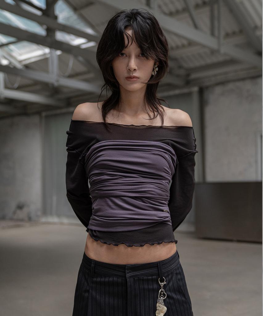 Mosan One-Shoulder Long-Sleeve T-Shirt(Ash Purple)
