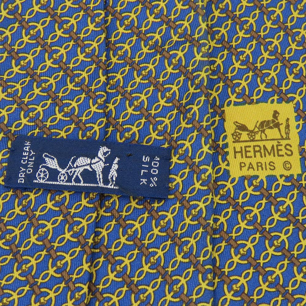 Used HERMES Tie Silk Navy Yellow Business