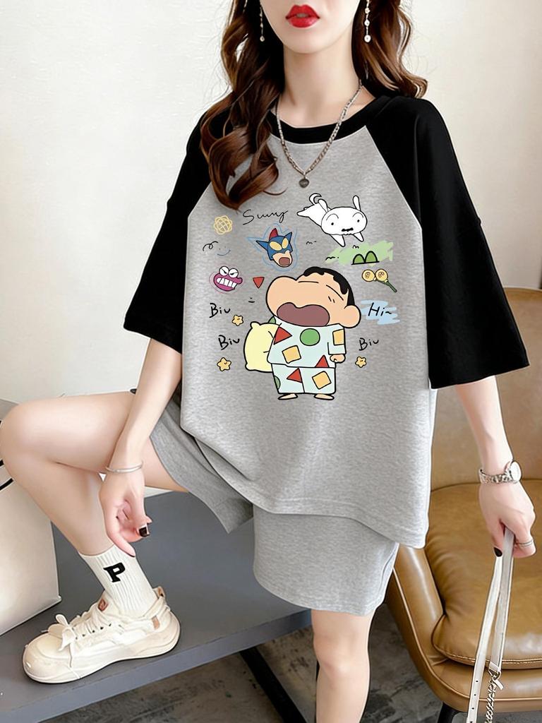 Women's Plus Size Cartoon Short Sleeve Mid-Length T-Shirt - Trendy, Loose, Versatile Summer Top