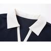 Casualowy T-shirt z kontrastowym kołnierzykiem polo, luźny, jesienny, z haftem, modny, z długim rękawem, kontrastowy top bazowy dla kobiet, T-shirty damskie