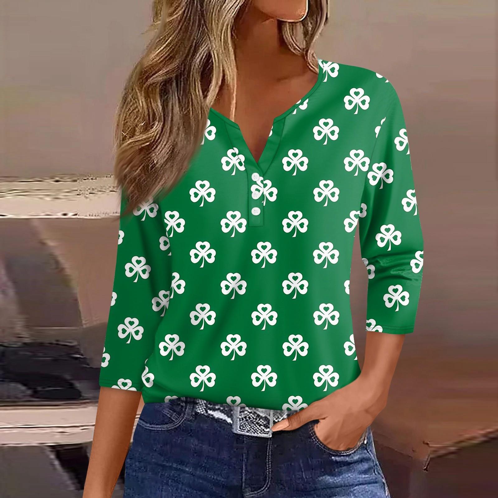 

Женская футболка с принтом в виде Дня Святого Патрика, на пуговицах, рукав 3/4, повседневная модная базовая футболка с V-образным вырезом, стандартный топ XL белый