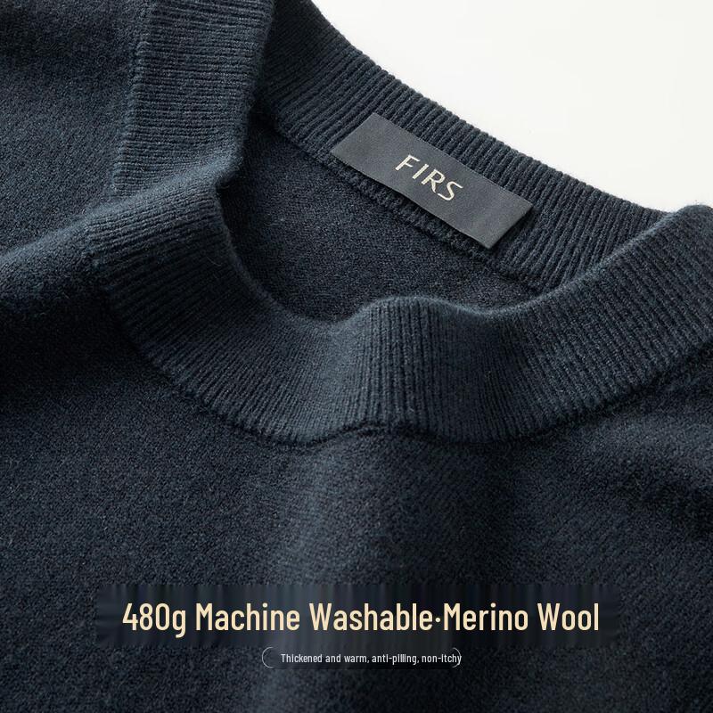 FIRS Men's Heavyweight 480G Machine Washable Round Neck Sweater