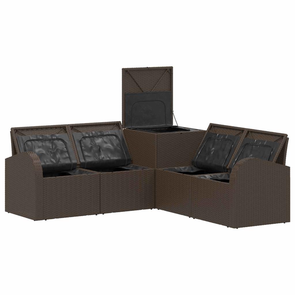 Sofa Set 5 pcs Brown and Cream White Poly Rattan and Steel