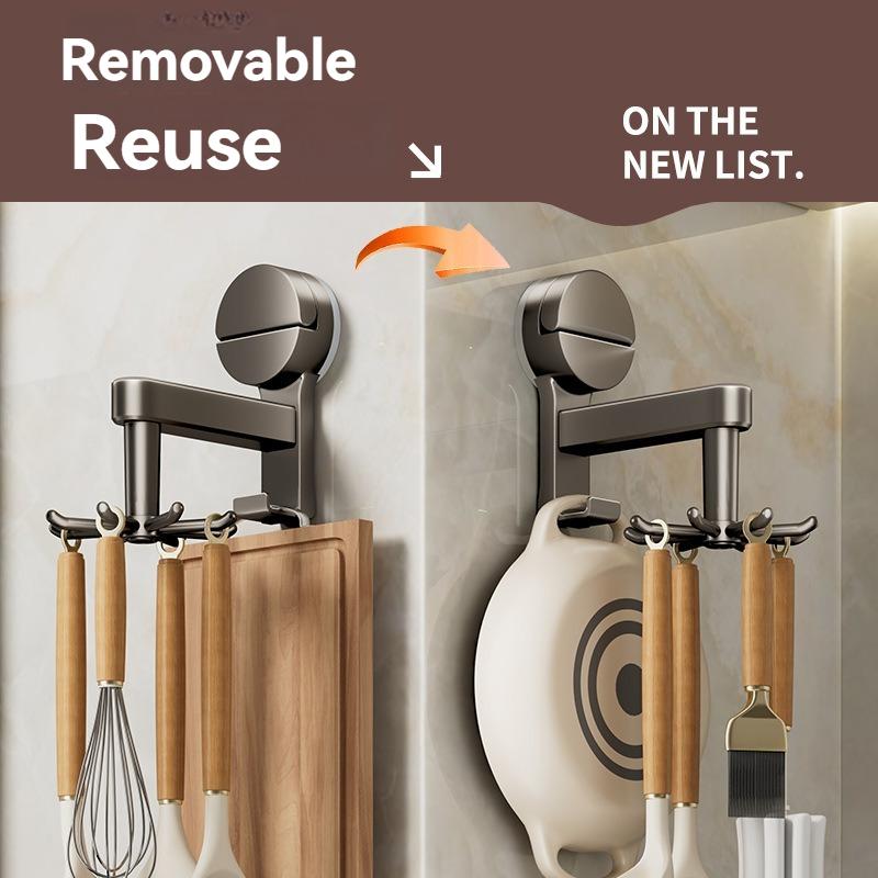 [360° Rotating Hook] Heavy-Duty Suction Cup Kitchen Organizer - No Drill Installation, 360° Rotating Hook, Space-Saving Cabinet Door or Wall Mount