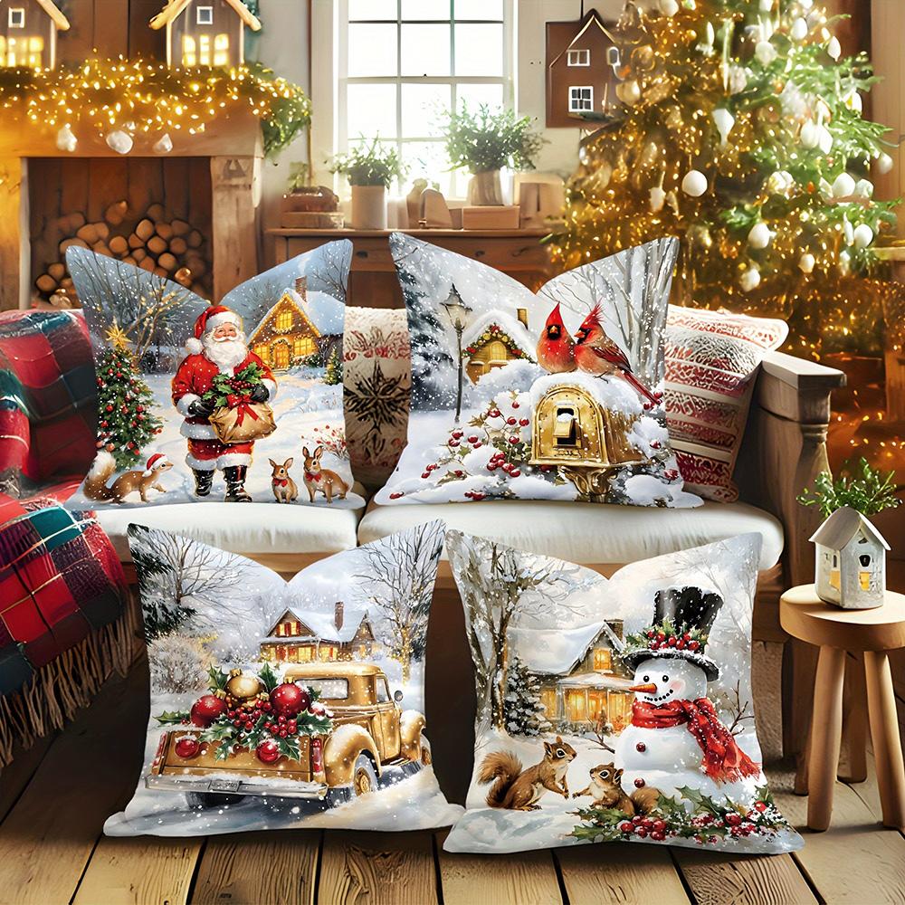 1pcs Christmas Pillows with Festive Scenes ,Suitable for Christmas Home Decoration Pillowcase, Without Pillow Core.