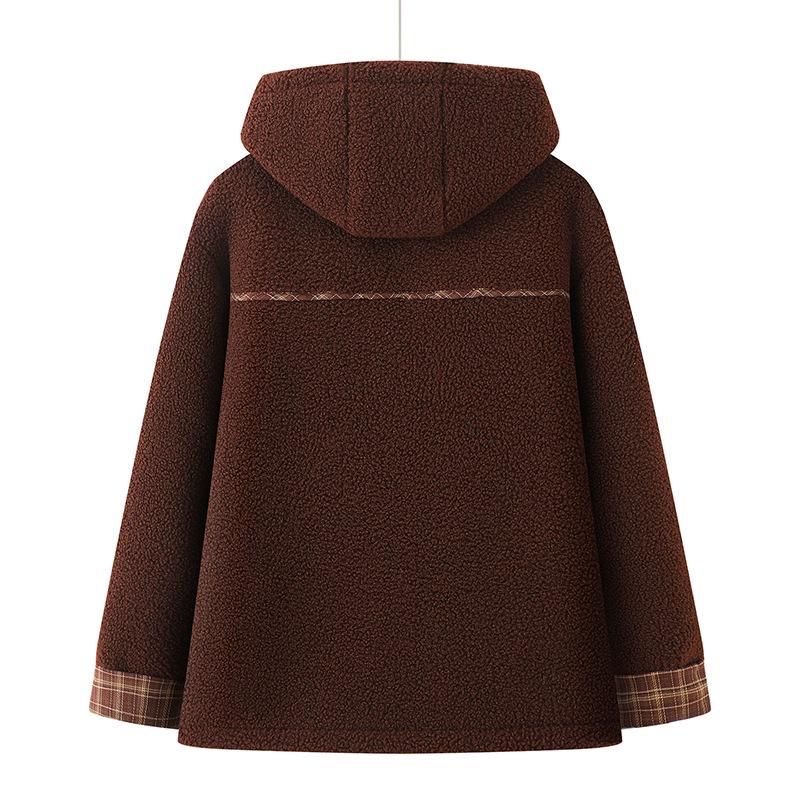 New Style Winter Plus Velvet Thick Fleece Hooded Zipper Jacket for Middle-Aged & Elderly Women