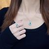 European Retro-Style Elegant Gemstone Necklace & Ring Set: Emerald-Inspired, Versatile & Trendy.
