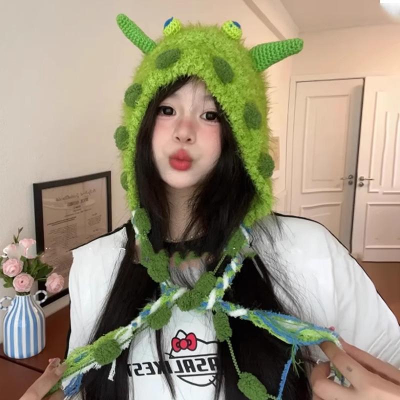 Autumn and winter candy monster cute handmade knitted hat plush playful funny little monster wool hat autumn and winter warm hat