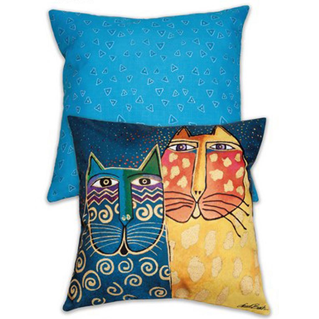 Laurel Burch [A2398] - Designer Cushion 'Laurel Burch' Blue Yellow (cats) - 45x45cm