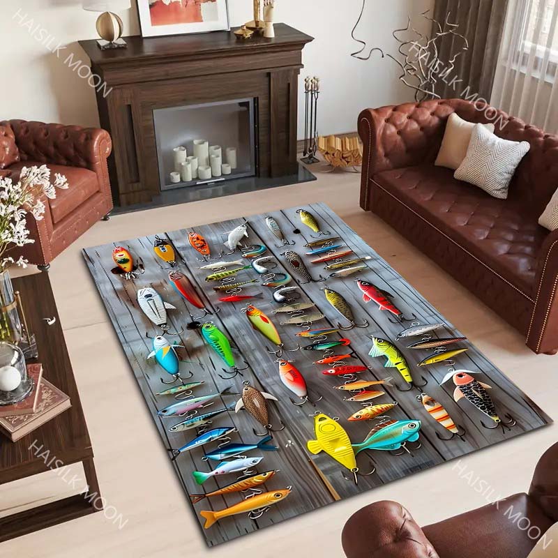 Fishing Enthusiasts Fishing Rod Carpet for Living Room Bedroom Sofa Home Decor Non-slip Rugs Luxury Gifts Play Mats