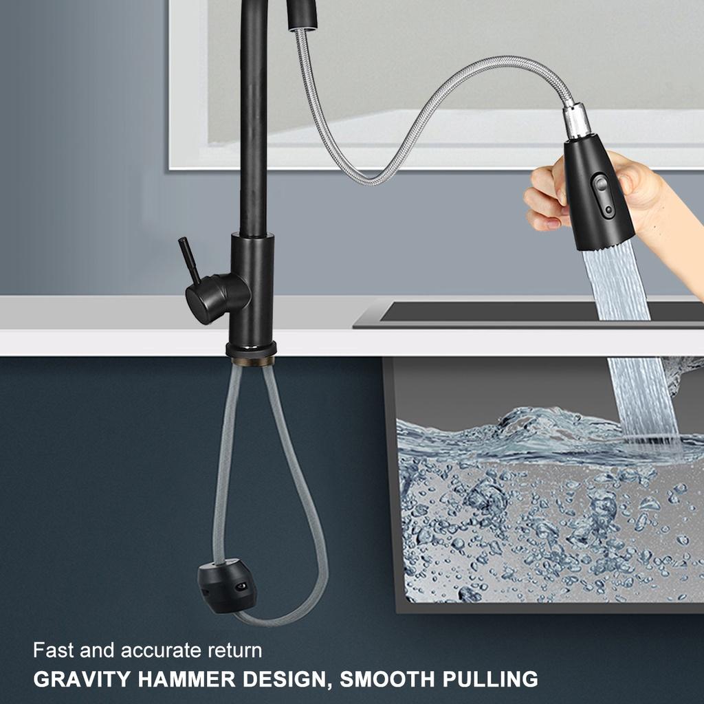 Black Pull Out Kitchen Faucet Single Hole Spout Kitchen Sink Mixer Tap Sprayer Head Hot Cold Tap Mixer