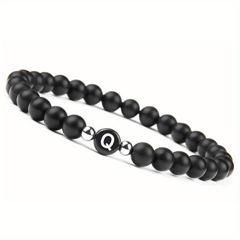 Initial Bracelet for Men and Woman Black Onyx 6mm Beads Bracelet with Letter Relationship Jewelry for Couples Alphabet bracelet
