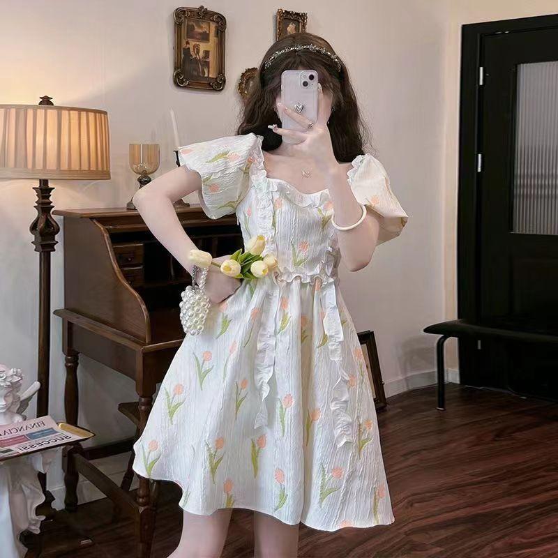 Elegant Dress Women Sweet Vintage Floral Fairy Dresses Summer Chic Kawaii  Ruffles White Robe French Style Dress  buy the best products in the Ayzeze  online store
