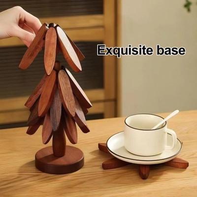 Sottopentola in Legno per Piatti Caldi Pieghevole a Forma di Albero Noce Nero Supporti Tappetino da Tavolo Set di Sottobicchieri Isolanti per Teiera Pentole Tovagliette Natalizie