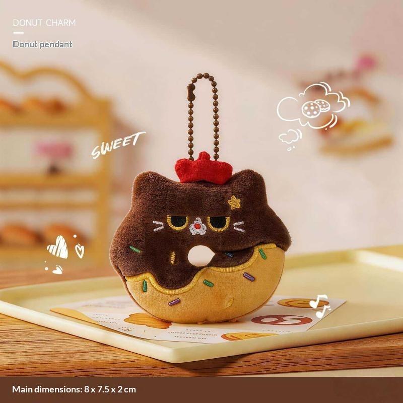 Little Cat Donut Cat Plush Keychain Soft Plush Furry Design Cute Cat Keychain Cartoon Design Dopamine Style Bag Pendant