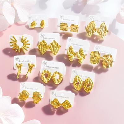 Boucles d'oreilles Stud Classiques Multi-Styles Vintage Plaqué Or 18 Carats Acier Inoxydable Barre Géométrique Boucles d'Oreilles Minimalistes Pour Femmes