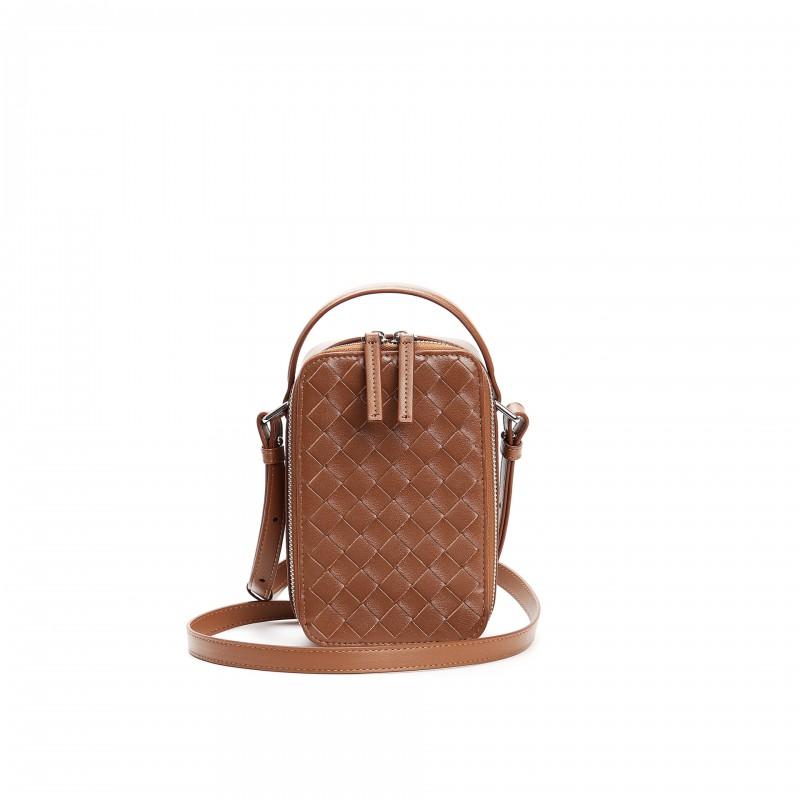 Woven Mini Square Crossbody Bag Women Genuine Leather Handheld Shoulder Street Style Daily Use