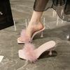 Fairy Wind Fluffy Cool Slippers Female Summer Wear 2025 New Versatile Sexy French Stunning High Heels with Skirt