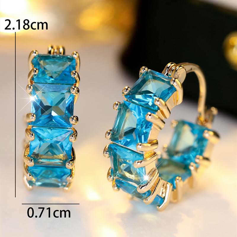 1 Pair White Blue Purple Green Zircon Block Geometric Hoop Earrings for Women Girls Korean Fashion Jewelry Party Ear Accessories