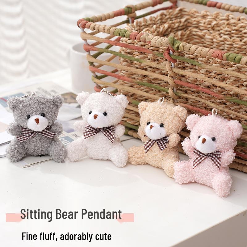 Bear Plush Doll Keychain with Bow Tie - Cute Bag Accessory