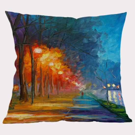 Autumn Tree Landscape Decoration Cushion Cover Cotton Linen 3D Oil Painting Scenery Sofa Decorative Throw Pillow Case Cojines