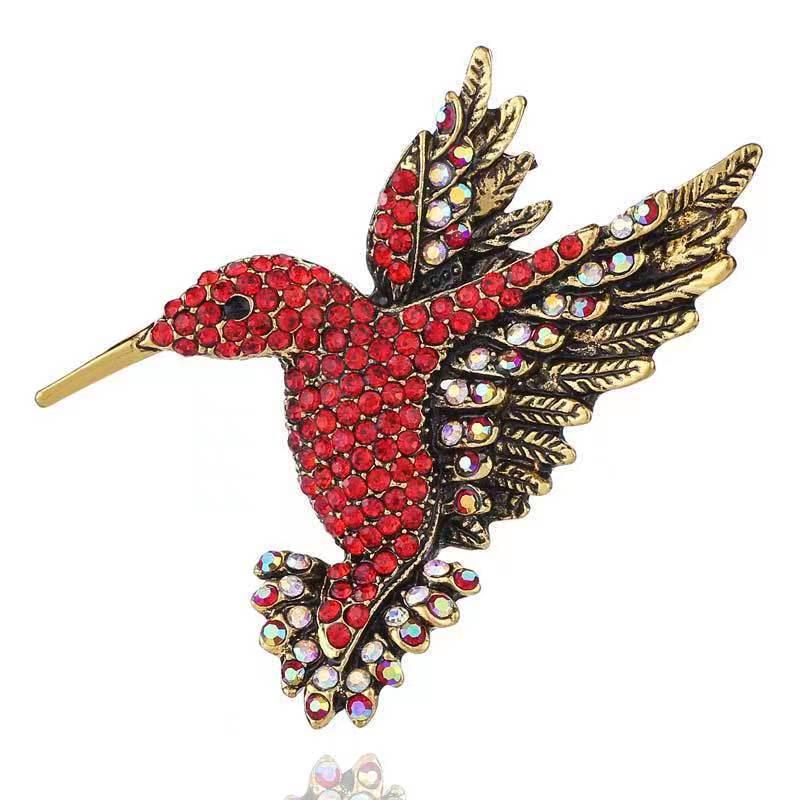 Vintage European-American Diamond Hummingbird Brooch - High-End Alloy Animal Pin