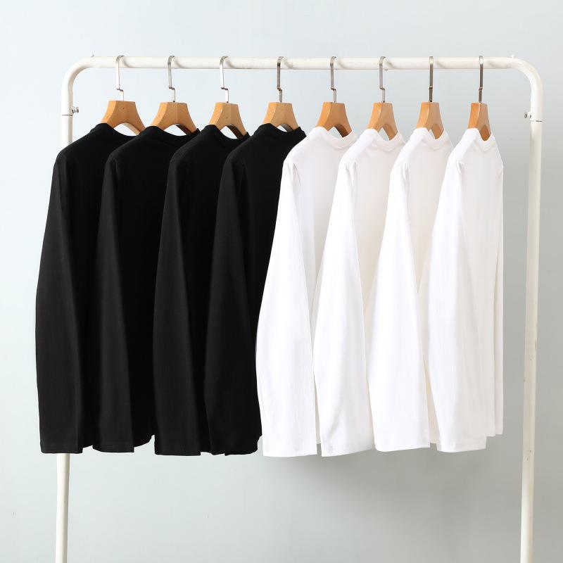 230g Women's Heavyweight Long Sleeve Solid Color Round Neck Cotton T-Shirt