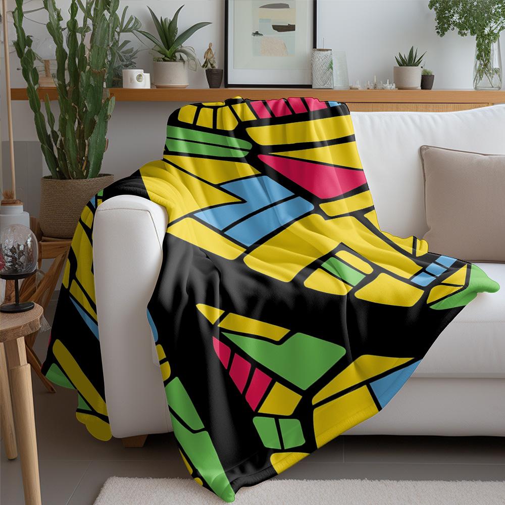 Colorful Abstract Mosaic Geometric Pattern Throw Blanket Sofa Bed Cover for Kids Teens Adults