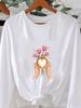 (Asian Size) Flower Trend Cute Graphic Tee O-neck Print T Shirt Casual Clothing Women Autumn Winter Spring Fashion Top Long Sleeve T-shirts