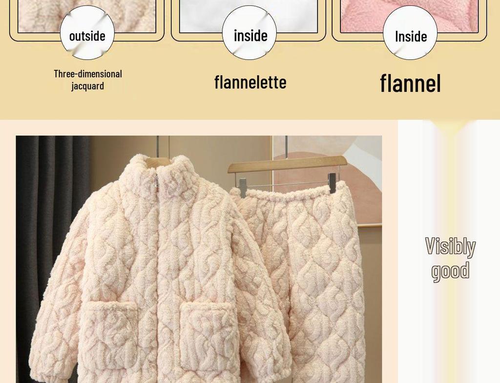 Women's Quilted Fleece-Lined Winter Pajama Set - Plus Size, Cute, Thick, Round Neck Homewear.