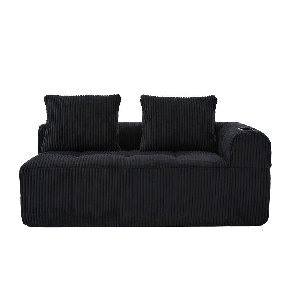Cozy Corduroy Two-Seater Sofa – No Assembly, Soft Back Cushions, Side Storage Pocket for Remote Control and Phone, Cup Holder – Neat and Aesthetic.