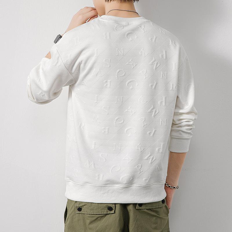 Spring and autumn heavyweight sweatshirt men's round neck trendy solid color casual long-sleeved T-shirt men's tops versatile youth loose