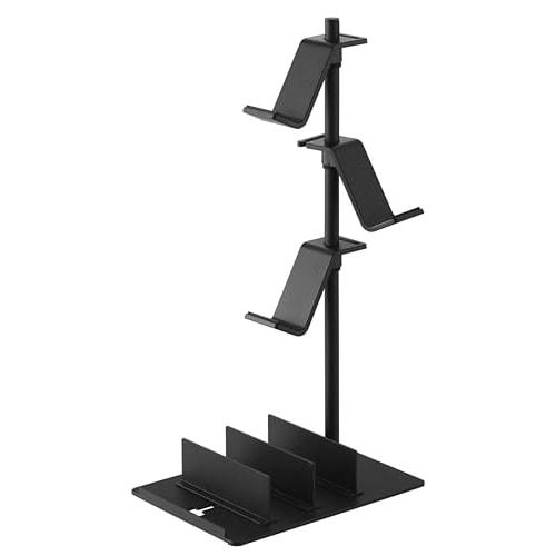 Yamazaki Smart Game Console & Controller Stand with Movable Dividers, Black, W15 x D21 x H40.8cm, Charges While Placed, Adjustable Height and Orientat