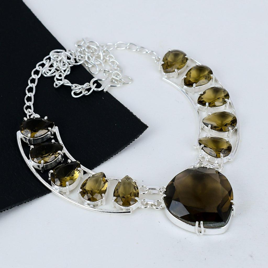 Dainty Smoky Topaz Gemstone Handmade 925 Sterling Silver Electroform Necklace, Smoky Topaz Silver For Wife Unisex Pendant Wadding Gifts