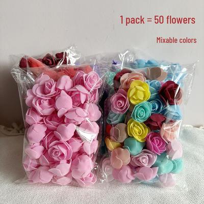 50 Stück 3,5 cm Schaumstoffrosen für DIY, Teddybär, Hochzeit, Süßigkeiten-Geschenkbox-Dekoration