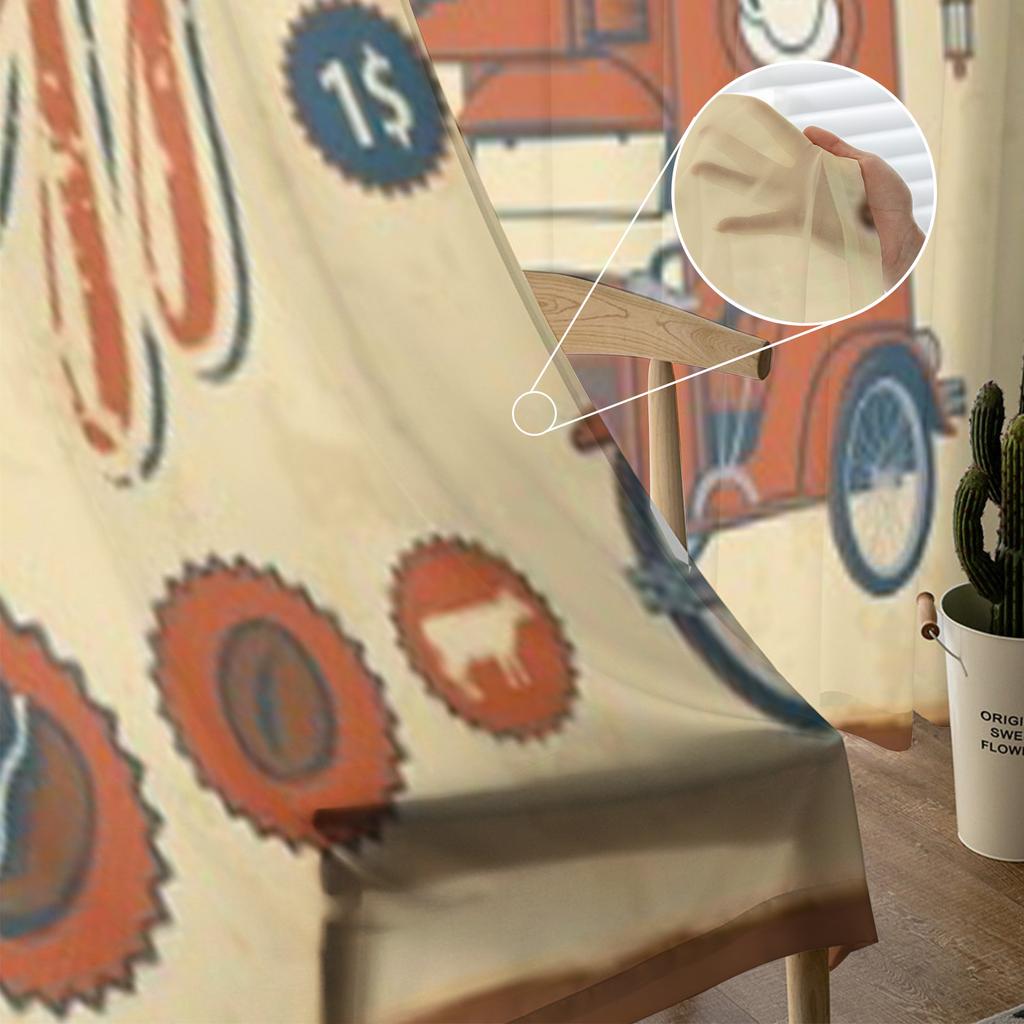 Vintage Car With Coffee Grinder On Roof Sheer Curtains for Living Room Tulle Window Curtain Bedroom Kitchen Veil Drapes
