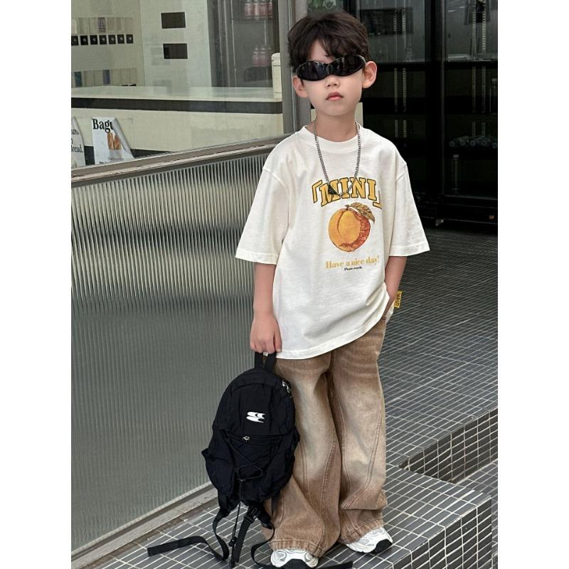 Toddler Boys Solid Color Loose Fit Denim Pants Casual Elastic Waist Long Jeans For Spring Autumn