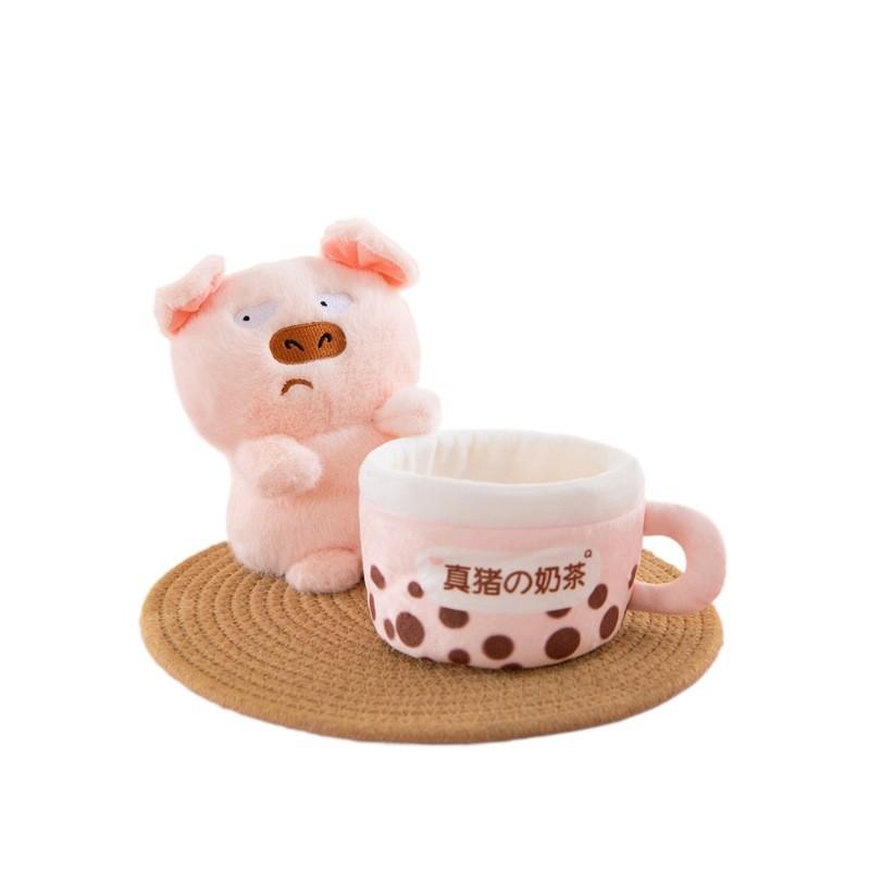 Cute Pig Plush Toy With Milk Tea Cup Cartoon Animal Gift For Children And Kids