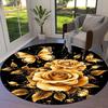 1 Stück Goldene Rosen Schmetterling Rutschfester Boden Runder Teppich, Büro, Familie, Schlafzimmer, Großer Teppich Innen Teppiche, Langlebiges Polyester-L0361