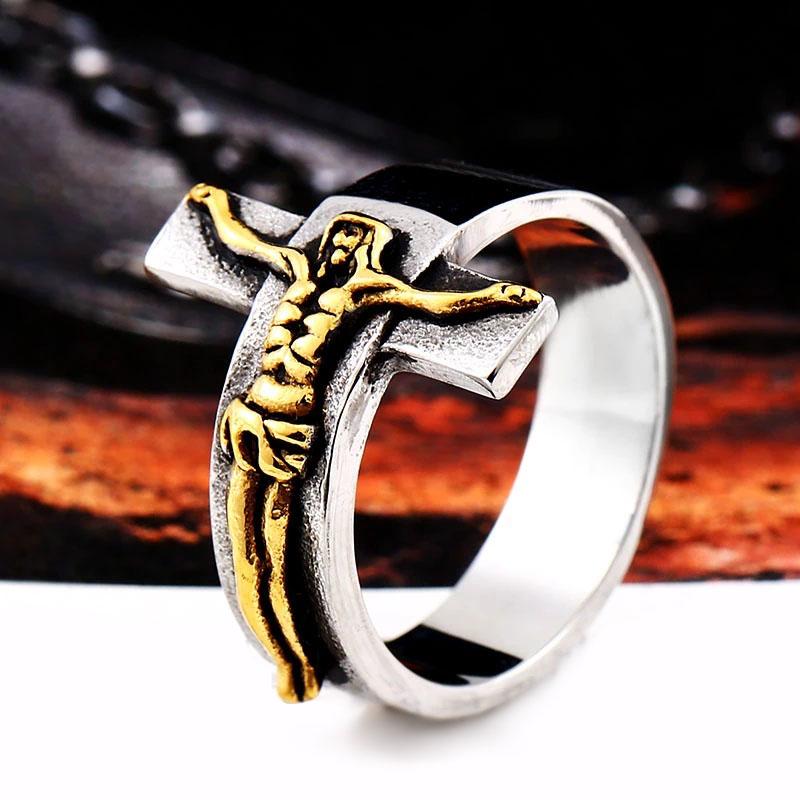 Beier Neue Mode 316L Edelstahl Jesus Kreuz Ring Hohe Qualität Religiöser Herrenring Punk Stil Mode Geschenk LLBR8-134R