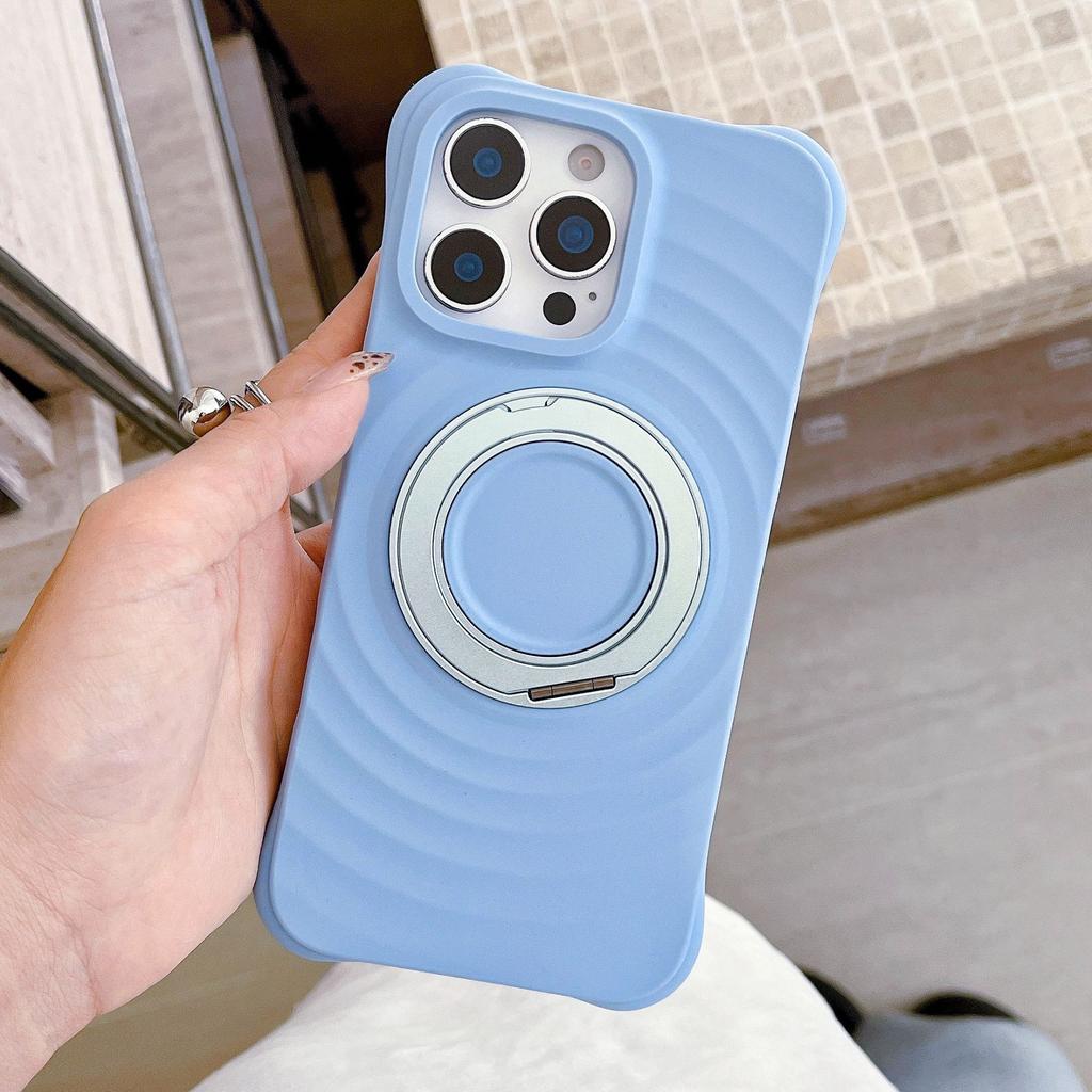 Applicable to iPhone17ProMax liquid silicone ripple mobile phone case 360 rotating bracket integrated touch all-inclusive