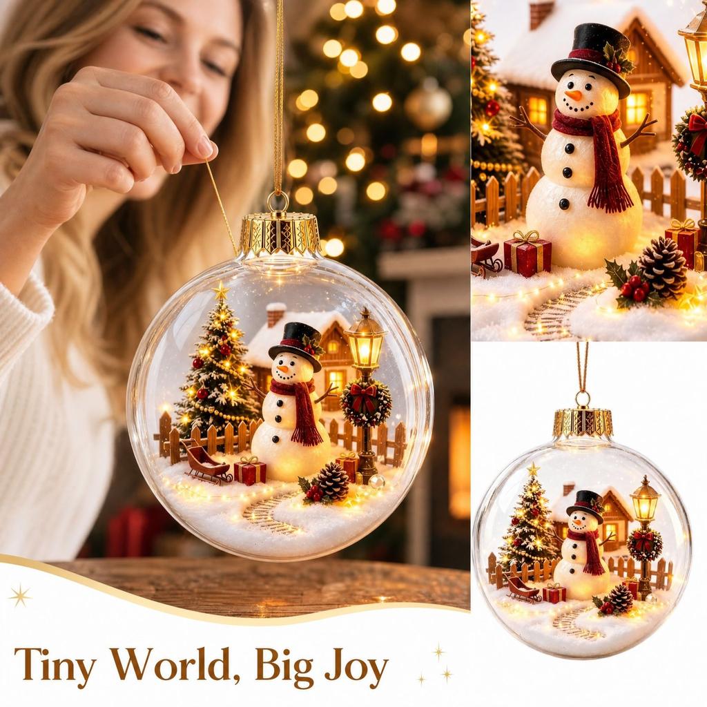 3D Christmas Tree Ball Ornament - Clear Hanging Plastic Lighted Decoration for Holiday Trees