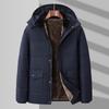 Men's Winter Classic Velvet-Lined Mid-Length Coat with Detachable Hood