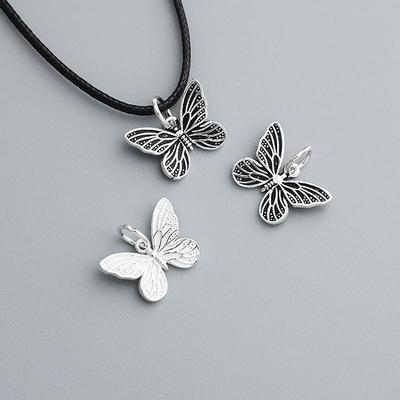 S925 Sterling Silver Vintage Thai Butterfly Pendant for DIY Handmade Braided Rope Bracelets and Necklaces