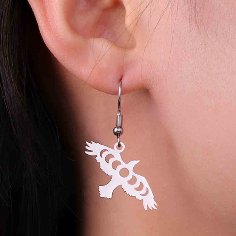 My Shape Eagle Drop Earrings Crescent Lunar Phase Free Bird Animal Dangle Earrings Stainless Steel Fashion Jewelry Wholesale