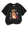 Kids Boys Girls 100% Cotton Crew Neck Short Sleeve T-Shirt, Cute Travel Capybara Graphic Casual Soft Breathable Tee Top for Daily Play School Holiday